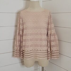 MAX STUDIO small pink lace top with bell sleeves